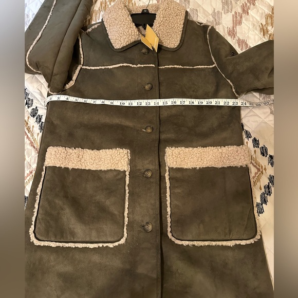 Michael Kors Faux Shearling Coat Olive Hazelnut Warm Winter Size Large. NWT. - Picture 8 of 11